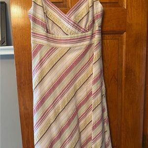 J. Crew Diagonal Striped Pink and Cream Midi Dress